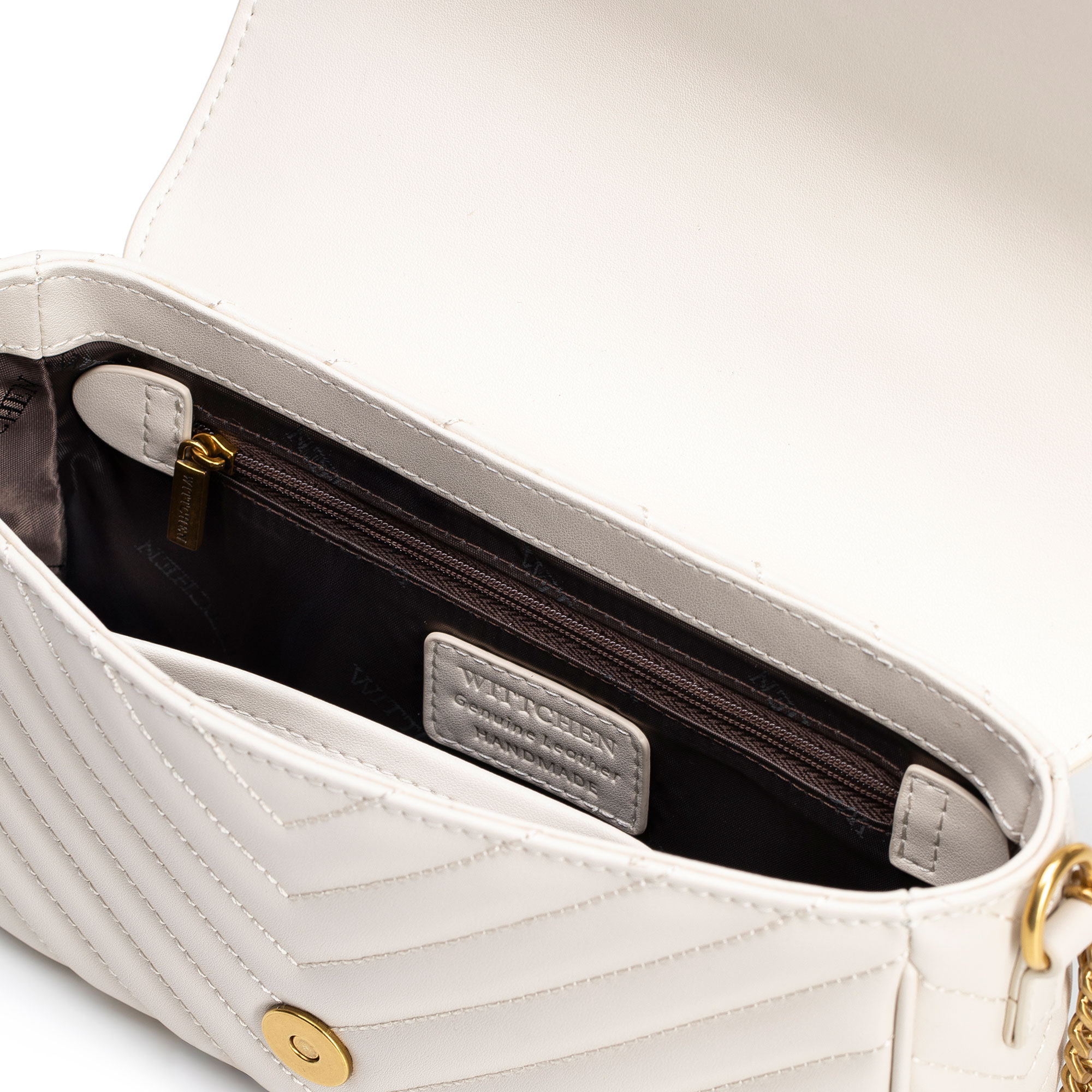 Krémová crossbody kabelka z prírodnej kože s prešívaním a klopou 102-4E-204-0, Vyberte variant krémová
