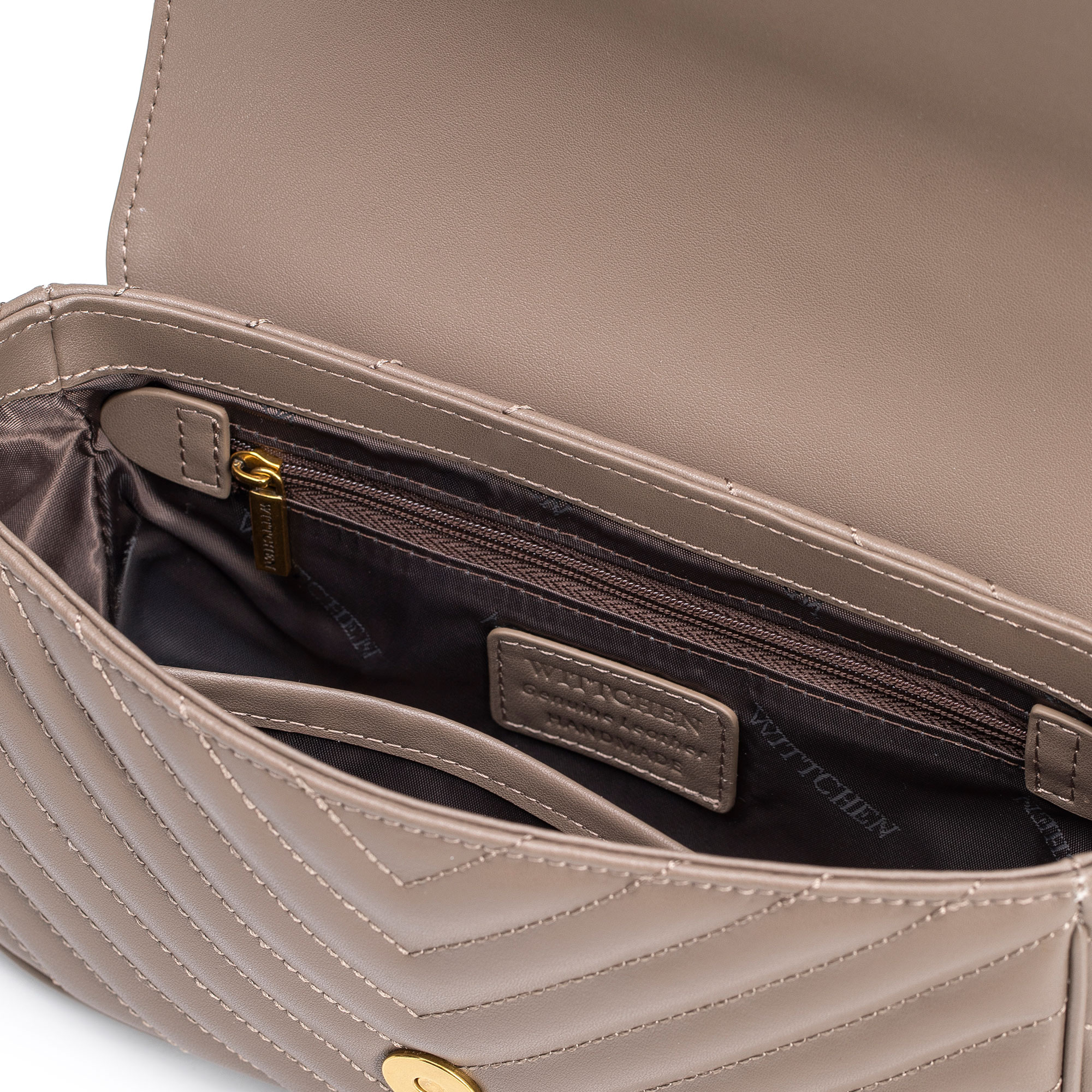 Béžová crossbody kabelka z prírodnej kože s prešívaním a klopou 102-4E-204-9, Vyberte variant béžová