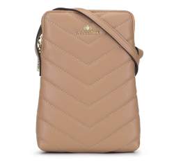 Quilted leather mobile phone cross body bag, nude, 92-2E-658-9, Photo 1