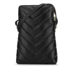 Quilted leather mobile phone cross body bag, black, 92-2E-658-1, Photo 1