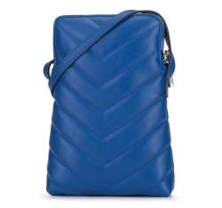 Quilted leather mobile phone cross body bag, blue, 92-2E-658-7, Photo 1