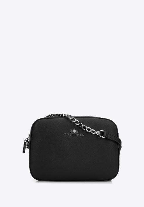 Saffiano leather chain crossbody bag, black-silver, 29-4E-019-P, Photo 1