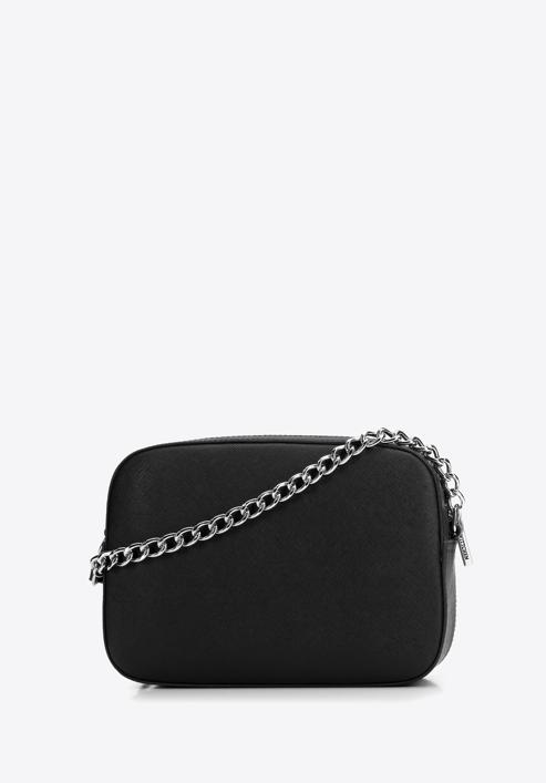 Saffiano leather chain crossbody bag, black-silver, 29-4E-019-P, Photo 2