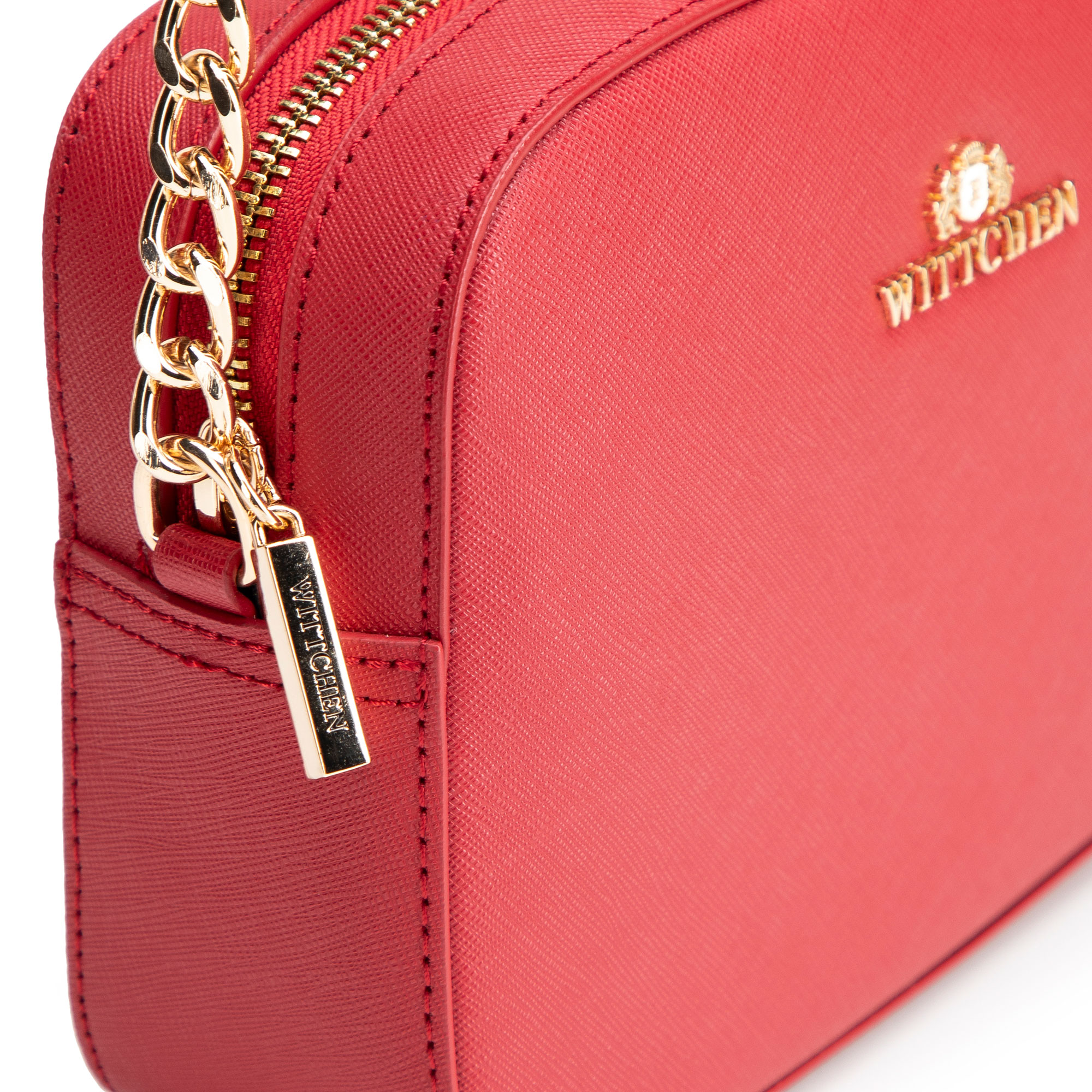 Dámska crossbody kabelka z kože saffiano bordová s retiazkou 29-4E-019-3, Vyberte variant červená