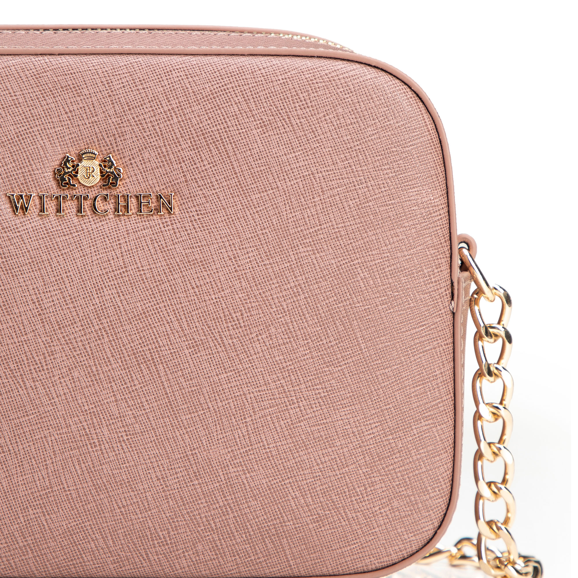 Dámska crossbody kabelka z kože saffiano béžová s retiazkou 29-4E-019-9, Vyberte variant staroružová