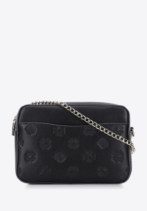 Leather cross body bag with monogram design, black, 95-4E-634-7, Photo 1