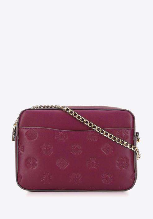 Leather cross body bag with monogram design, burgundy, 95-4E-634-7, Photo 1