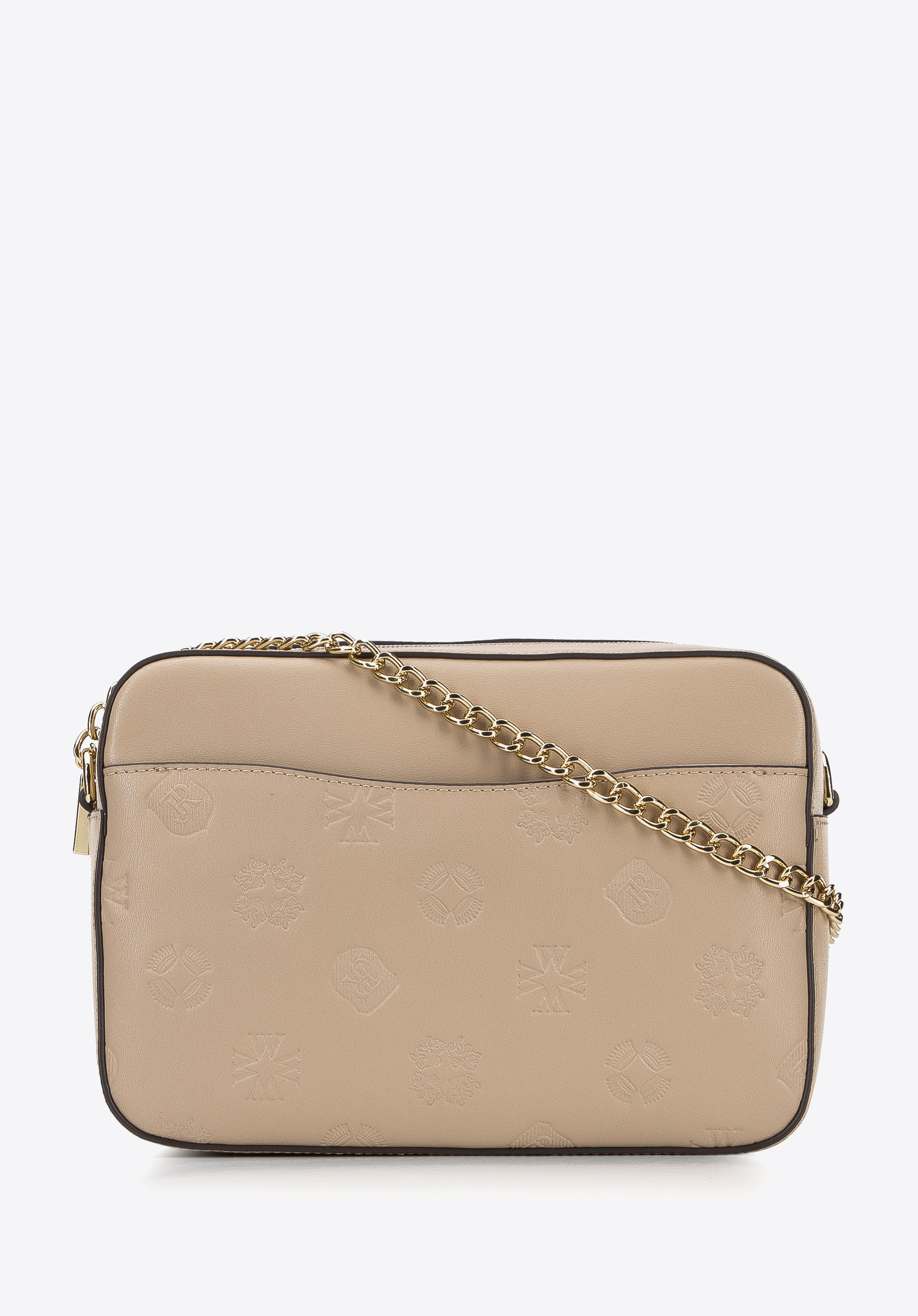 Leather cross body bag with monogram design, beige, 95-4E-634-9, Photo 1