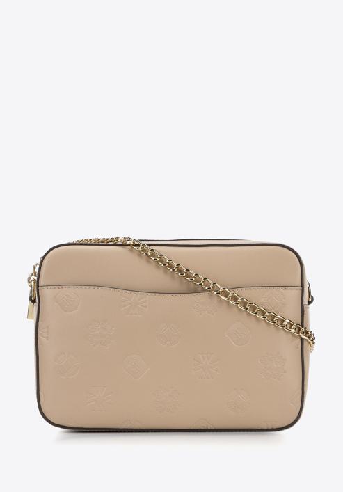 Leather cross body bag with monogram design, beige, 95-4E-634-3, Photo 1