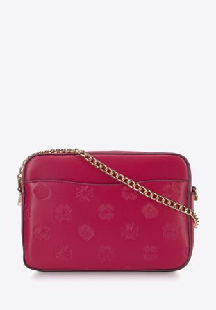 Leather cross body bag with monogram design, pink, 95-4E-634-P, Photo 1