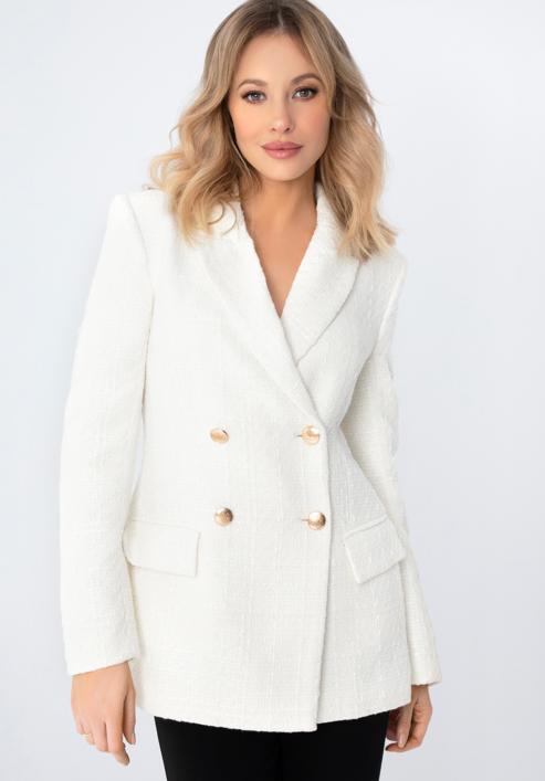Women's boucle fitted blazer, white, 98-9X-500-Z-M, Photo 1