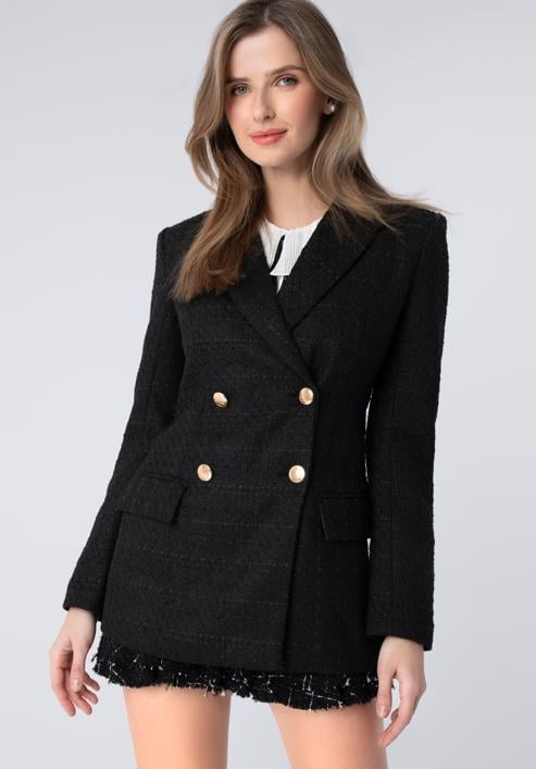 Women's boucle fitted blazer, black, 98-9X-500-0-S, Photo 1
