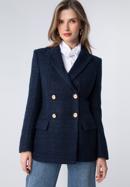 Women's boucle fitted blazer, navy blue, 98-9X-500-P-S, Photo 1
