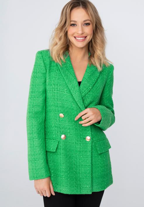 Women's boucle fitted blazer, green, 98-9X-500-1-M, Photo 1