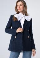 Women's boucle fitted blazer, navy blue, 98-9X-500-P-L, Photo 2