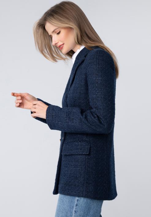 Women's boucle fitted blazer, navy blue, 98-9X-500-1-M, Photo 3
