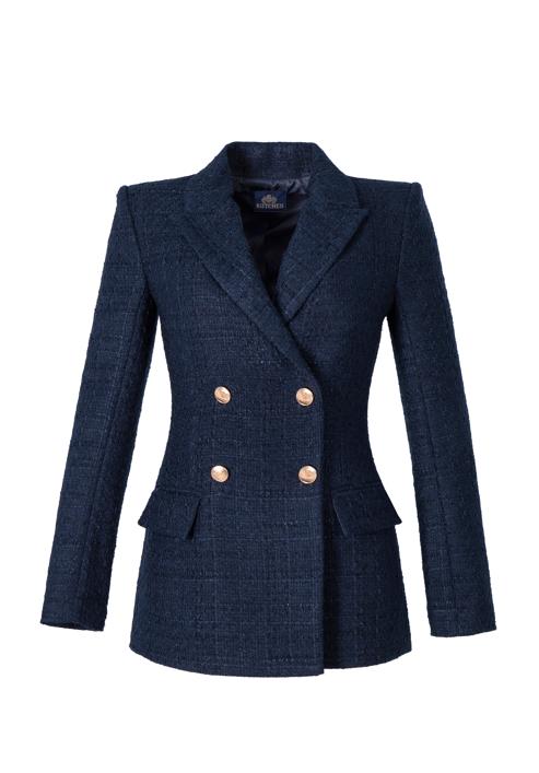 Women's boucle fitted blazer, navy blue, 98-9X-500-Z-S, Photo 30
