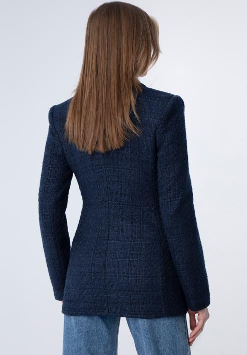 Women's boucle fitted blazer, navy blue, 98-9X-500-P-S, Photo 4