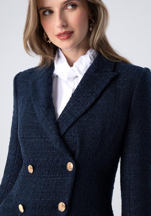 Women's boucle fitted blazer, navy blue, 98-9X-500-Z-M, Photo 5