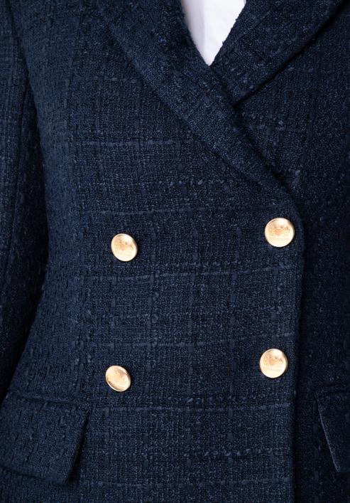 Women's boucle fitted blazer, navy blue, 98-9X-500-P-S, Photo 6