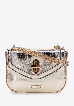 Women's glistening faux leather flap bag on chain, gold, 97-4Y-754-G, Photo 1