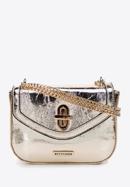 Women's glistening faux leather flap bag on chain, gold, 97-4Y-754-P, Photo 1