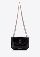 Women's glistening faux leather flap bag on chain, black, 97-4Y-754-G, Photo 2