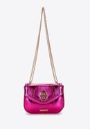 Women's glistening faux leather flap bag on chain, pink, 97-4Y-754-P, Photo 2