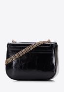 Women's glistening faux leather flap bag on chain, black, 97-4Y-754-G, Photo 3
