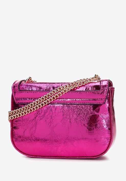 Women's glistening faux leather flap bag on chain, pink, 97-4Y-754-P, Photo 3