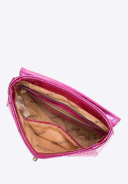 Women's glistening faux leather flap bag on chain, pink, 97-4Y-754-P, Photo 4
