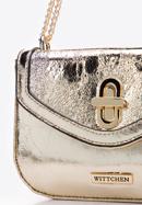 Women's glistening faux leather flap bag on chain, gold, 97-4Y-754-P, Photo 5
