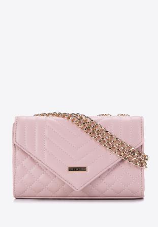 Women's quilted faux leather flap bag, light pink, 97-4Y-510-R, Photo 1