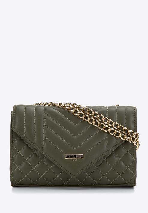 Women's quilted faux leather flap bag, green, 97-4Y-510-3, Photo 1