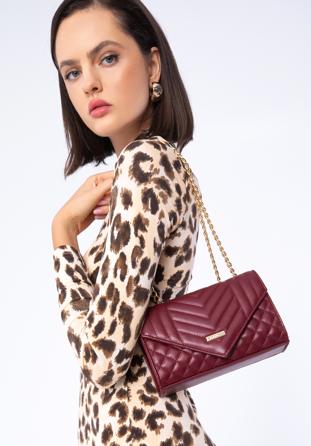 Women's quilted faux leather flap bag, burgundy, 97-4Y-510-3, Photo 1
