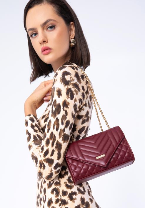 Women's quilted faux leather flap bag, burgundy, 97-4Y-510-Z, Photo 15