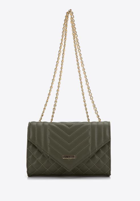 Women's quilted faux leather flap bag, green, 97-4Y-510-3, Photo 2