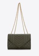 Women's quilted faux leather flap bag, green, 97-4Y-510-3, Photo 2