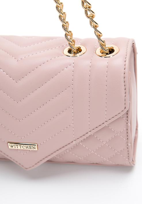 Women's quilted faux leather flap bag, light pink, 97-4Y-510-R, Photo 5
