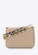 Leather clutch bag with thick chain shoulder strap, beige, 95-2E-629-1, Photo 2