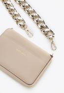 Leather clutch bag with thick chain shoulder strap, beige, 95-2E-629-1, Photo 5