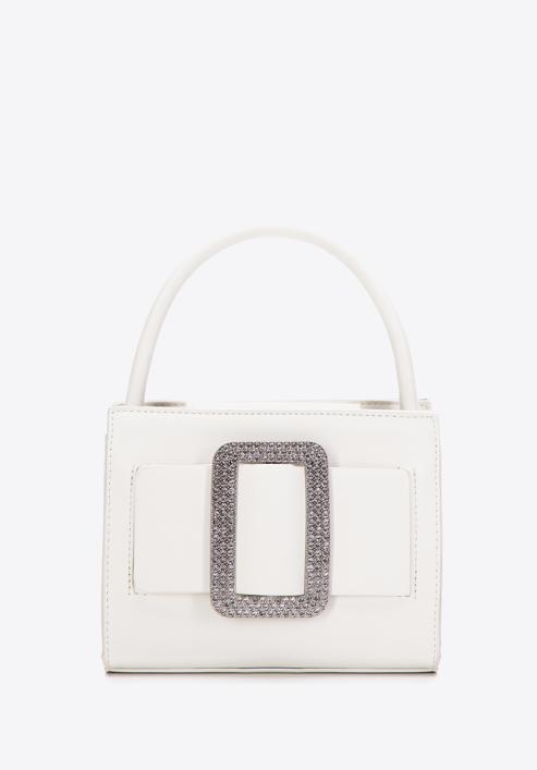 Women's mini handbag with diamante buckle detail, off white, 97-4Y-756-P, Photo 1