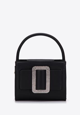 Women's mini handbag with diamante buckle detail, black, 97-4Y-756-1, Photo 1