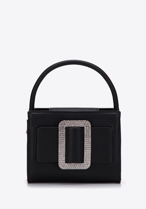 Women's mini handbag with diamante buckle detail, black, 97-4Y-756-0, Photo 1