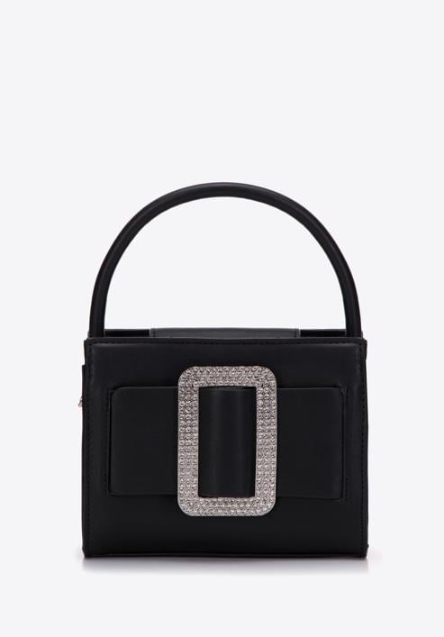 Women's mini handbag with diamante buckle detail, black, 97-4Y-756-P, Photo 1