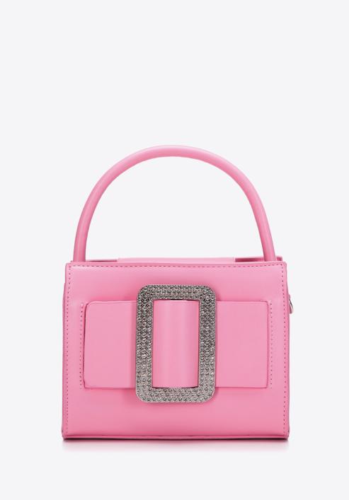 Women's mini handbag with diamante buckle detail, light pink, 97-4Y-756-1, Photo 1