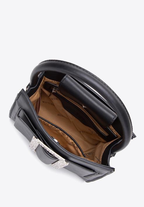 Women's mini handbag with diamante buckle detail, black, 97-4Y-756-P, Photo 3