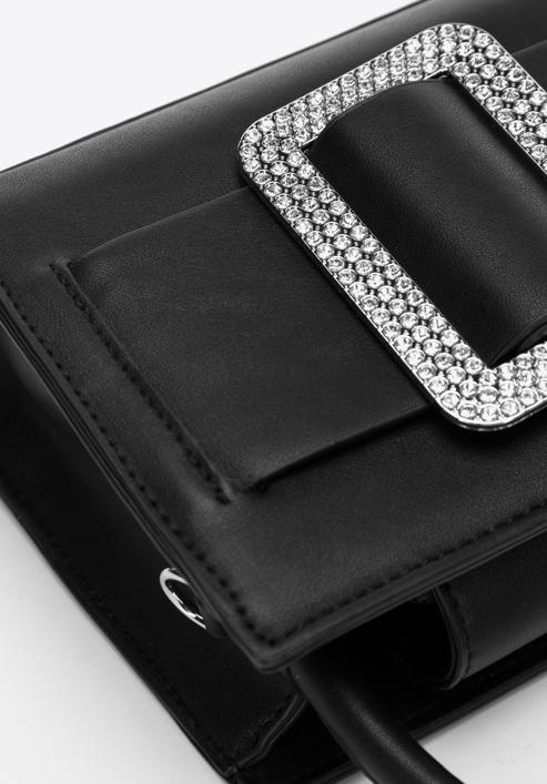 Women's mini handbag with diamante buckle detail, black, 97-4Y-756-0, Photo 4