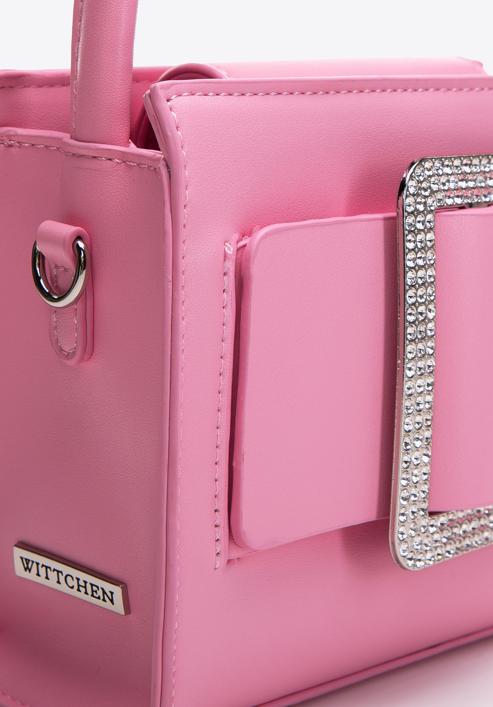 Women's mini handbag with diamante buckle detail, light pink, 97-4Y-756-1, Photo 4