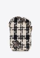 Women's boucle tweed mini handbag with crystal insect embellishment, beige-black, 98-2Y-207-1, Photo 1